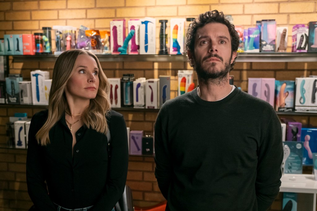 Kristen Bell as Joanne and Adam Brody as Noah stand next to each other in a Nobody Wants This scene