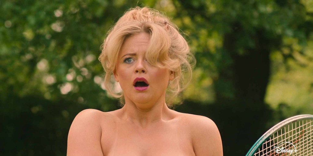 Emily Atack as Sarah Stratton naked playing a game of tennis in Rivals