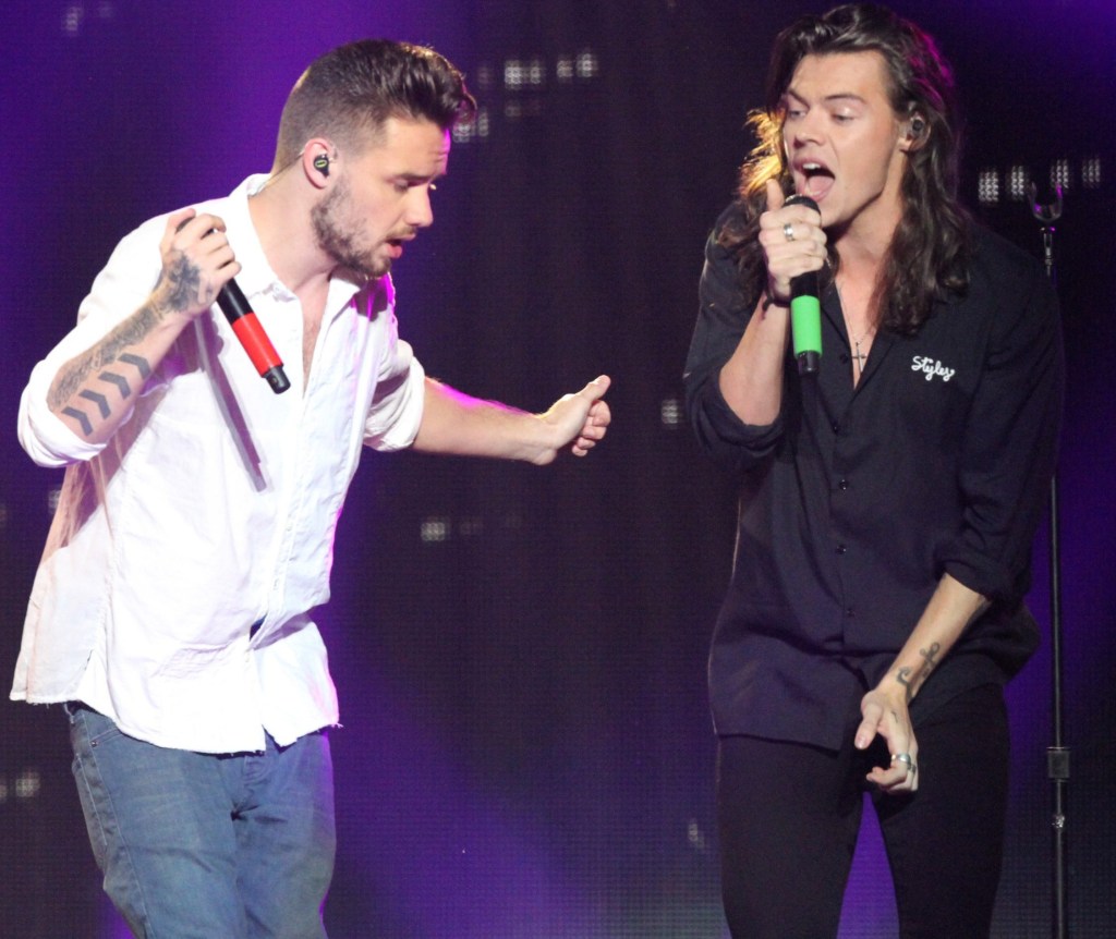 Liam Payne and Harry Styles performing together