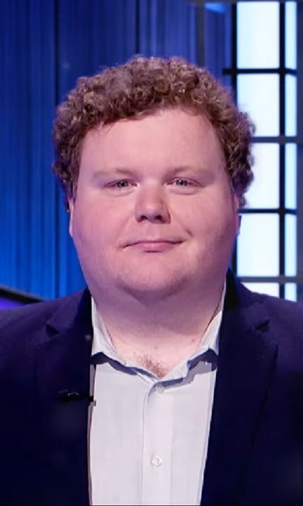 Bad Santa star Brett Kelly smiles while on TV show Jeopardy! 