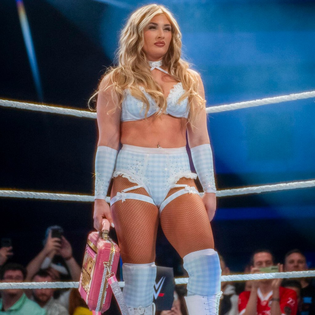 WWE superstar Tiffany Stratton in Cardiff, Wales during 2024 UK tour