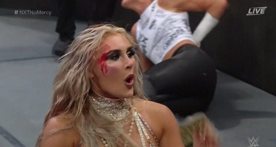 WWE superstar Tiffany Stratton gets busted open during Extreme Rules match with Becky Lynch at NXT No Mercy 